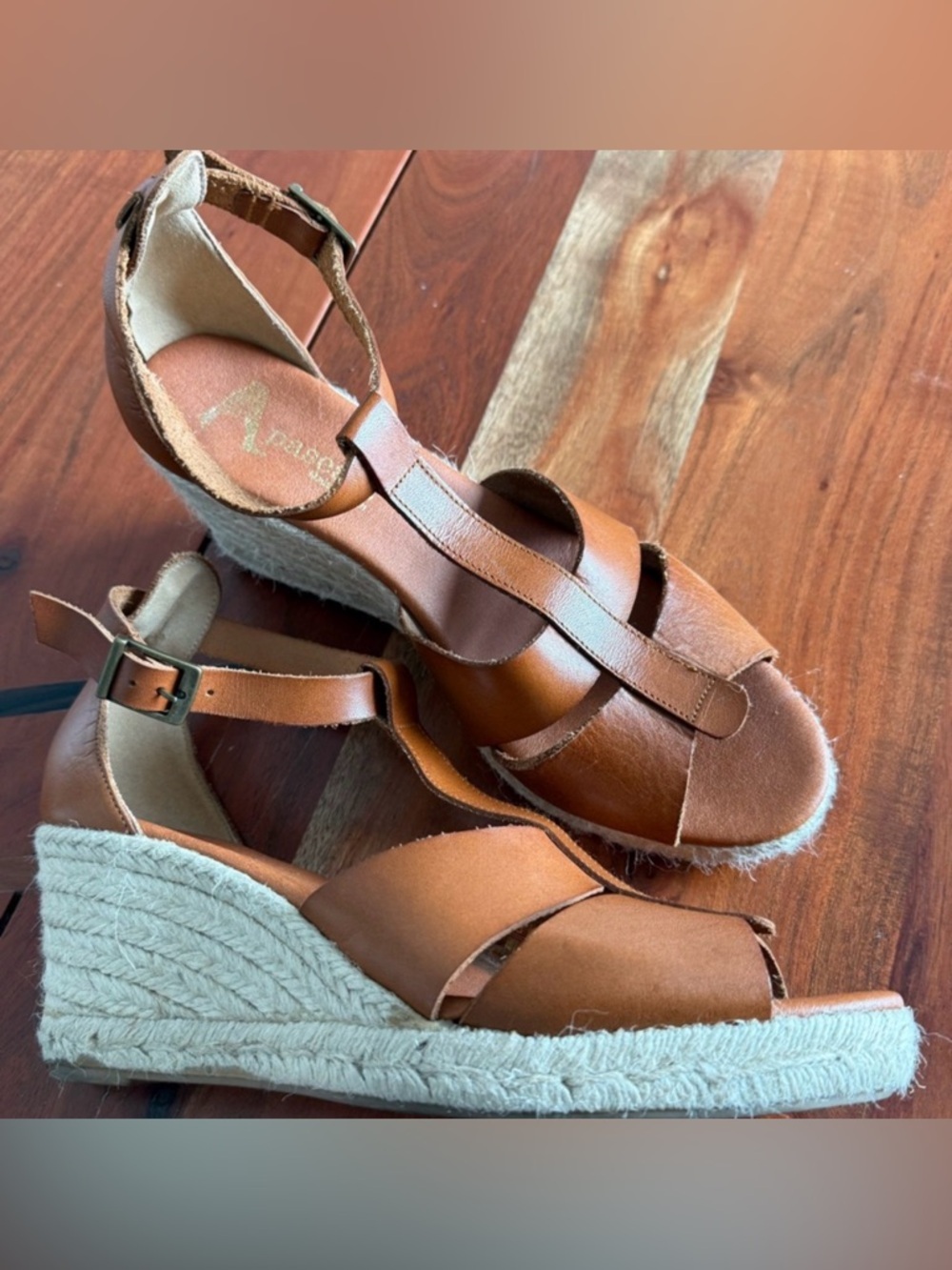 Elegant Brown Leather Espadrille Wedges
